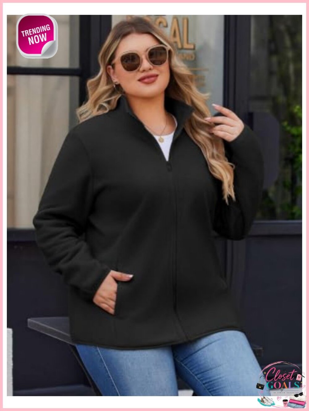 Plus Size Fleece Jacket Full Zip Lightweight Coat Polyester - Picture 2 of 6